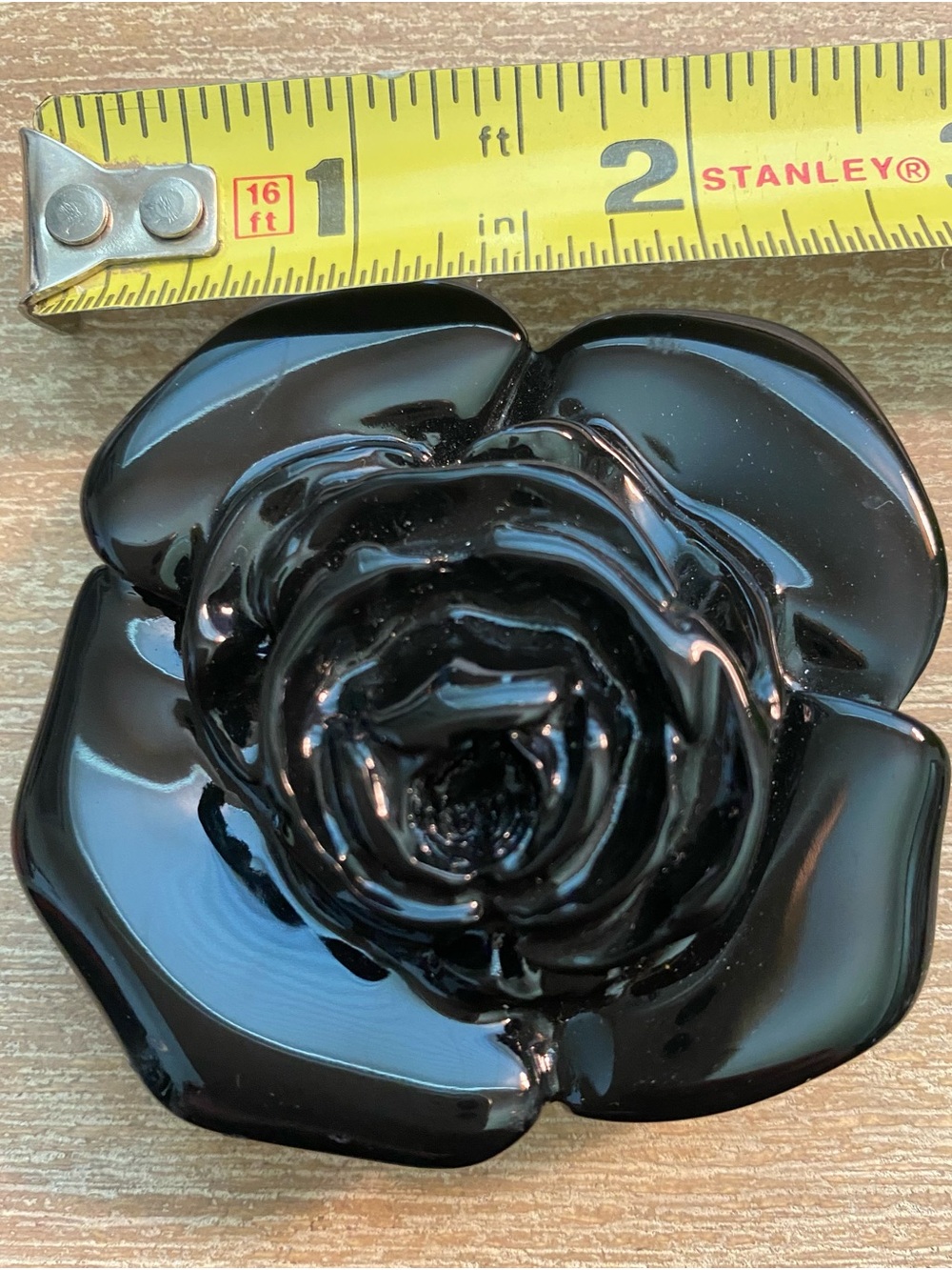 Vintage Glossy CoCo  Inspired Black Rose Bakelite Brooch